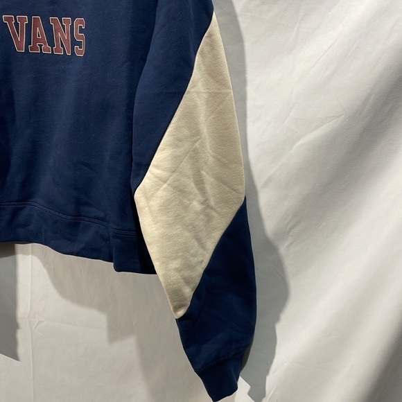 Vans woman’s long sleeves crew cropped sweatshirt blue off white spelled outlogo - Picture 4 of 7